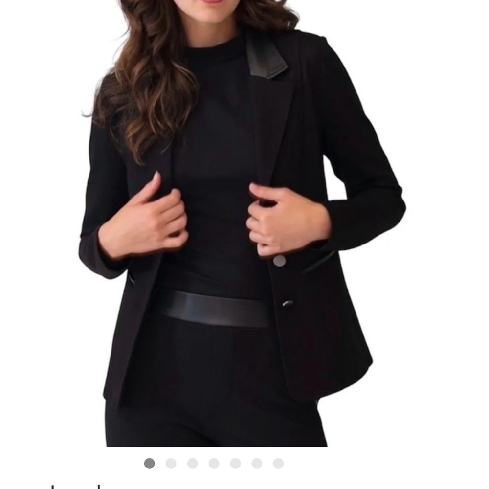 Adrienne Landau Black Blazer with Leather Details